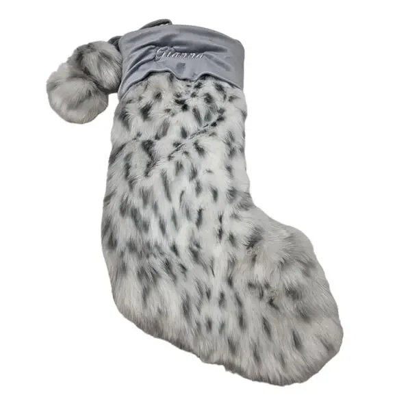 Pottery Barn Teen Gianna Gray Snow Leopard Faux Fur Christmas Stocking Glam