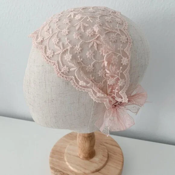 NWT Vintage Baby & Toddler Girls Headband Floral Lace Embroidery Boho Head Scarf