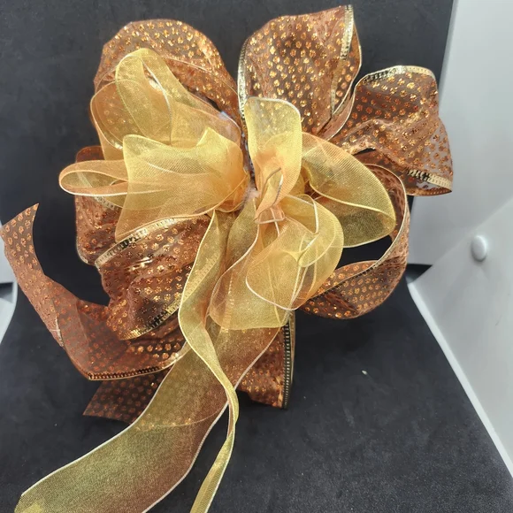 Elegant Gold and Orange Decorative Bow Hair Barrette Clip