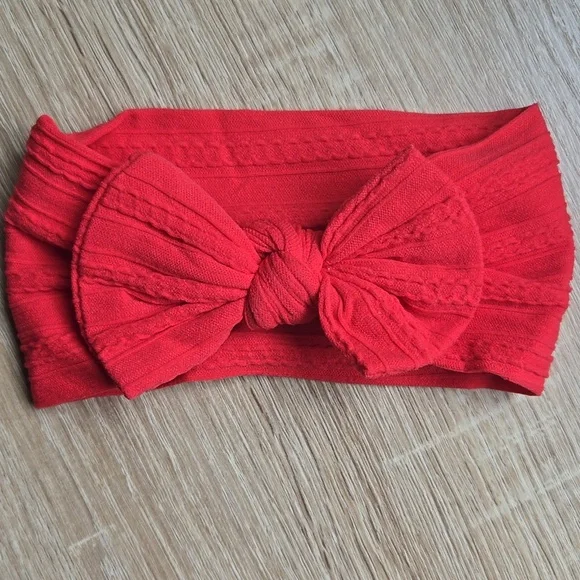 Red Cable Knit Baby Bow Headband Soft Stretch Nylon Infant & Toddler Headwrap