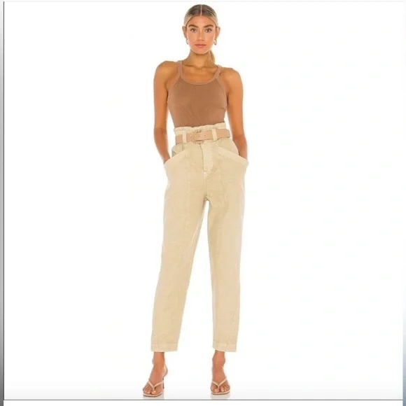 Free People Ready to Run Parchment Cinch Waist Joggers Pants size Small EUC