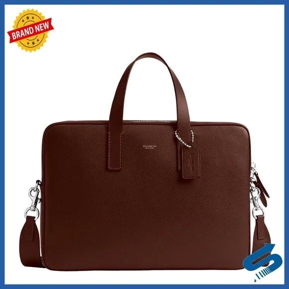 Leather Briefcase with Laptop Sleeve Detachable Strap Work Commute