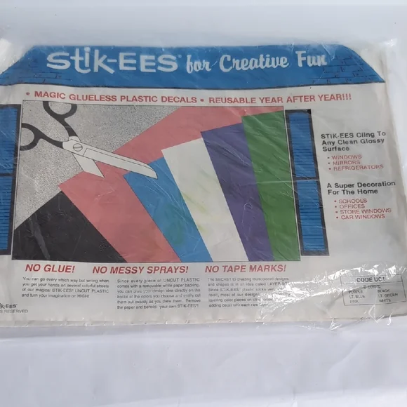 Vtg Stik-EES Vinyl Window Decals Clings1992 NIP Six Colors Make Your Own!