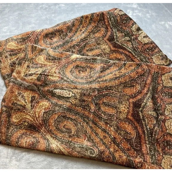 2 Pottery Barn Lumbar Pillow Covers Rust Brown Chenille Digital Print 16