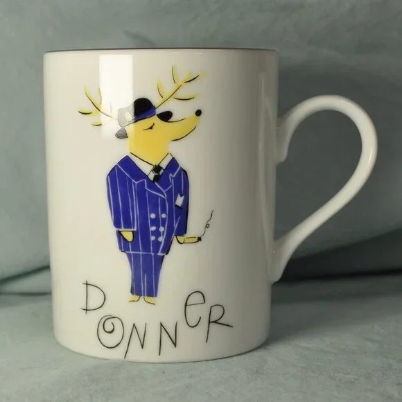 *BOGO mugs* 14 oz mug Donner reindeer Pottery Barn (w1289)