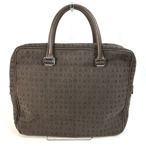 BVLGARI Hand Bag Logo mania briefcase bag Business bag Canvas Brown/Orange