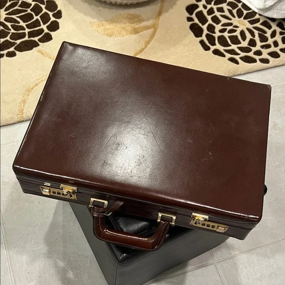 Vintage Leather Attaché Briefcase, Lined, Franzem Combination Lock, 1980s Case