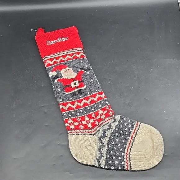 NEW CAROLINE Pottery Barn Christmas Holiday Stocking Wool Blend Fair Isle