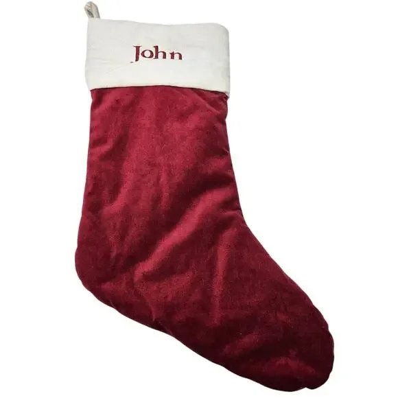 Pottery Barn Personalized Red White Velvet Christmas Stocking John Traditional