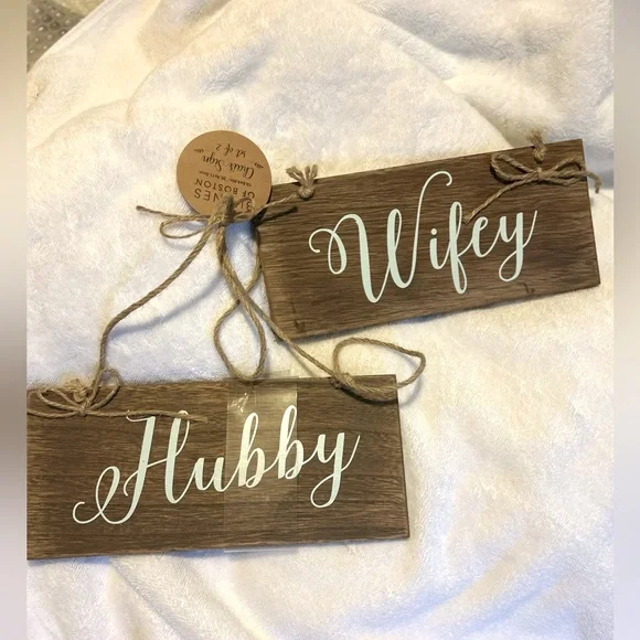 Burnes of Boston , wedding decorative chair sign set of 2 , Hubby & Wifey