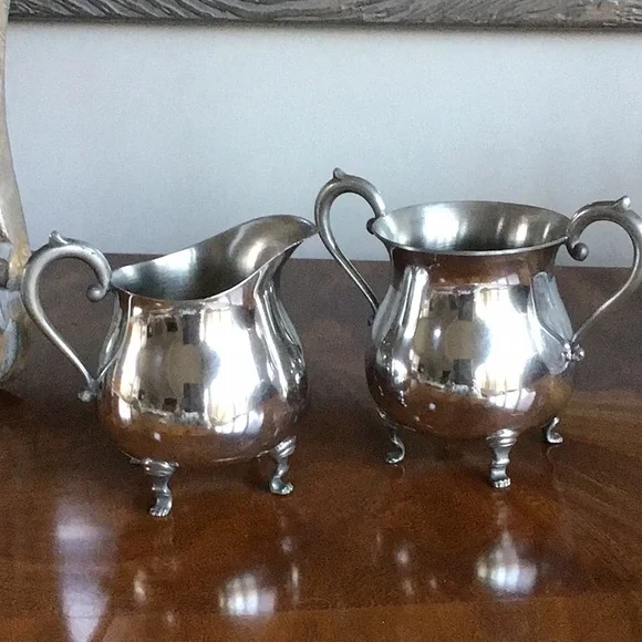 Vintage Raimond Footed Sugar and Creamer Set English Pewter Classic