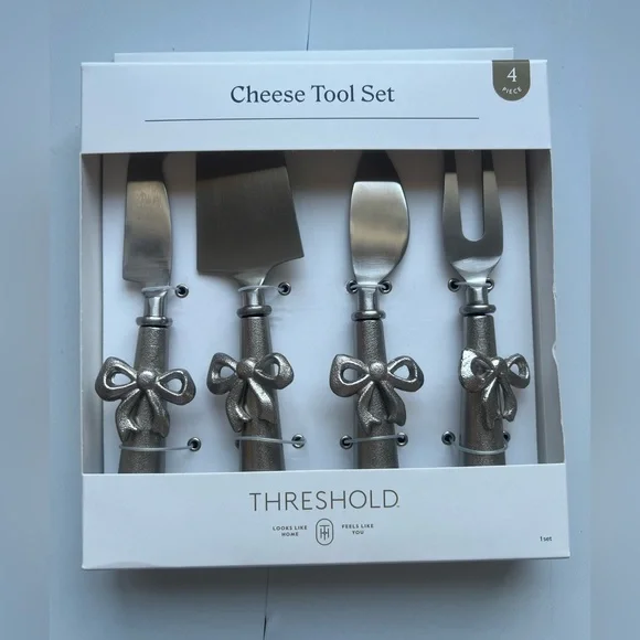 4pk Bow Cheese Tool Set Silver - Threshold™