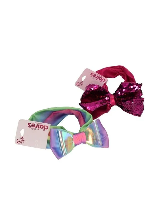 Claires Club Bow Headwrap Headband Lot of 2 Tie Dye Pastels and Red Sequin