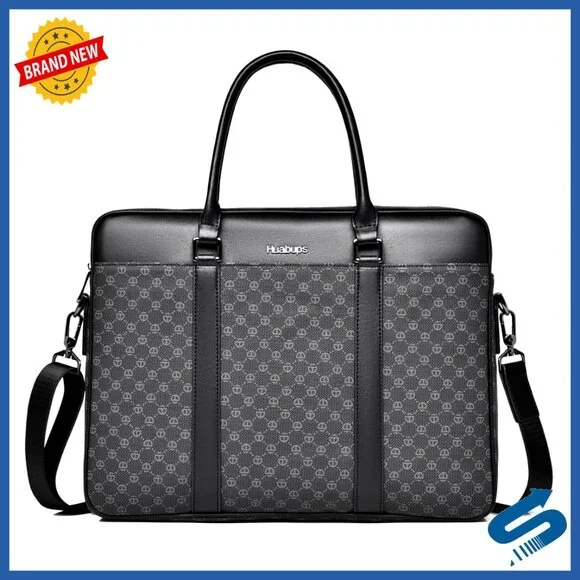 Large Leather Briefcase Messenger Bag Water Resistant Business Travel Laptop