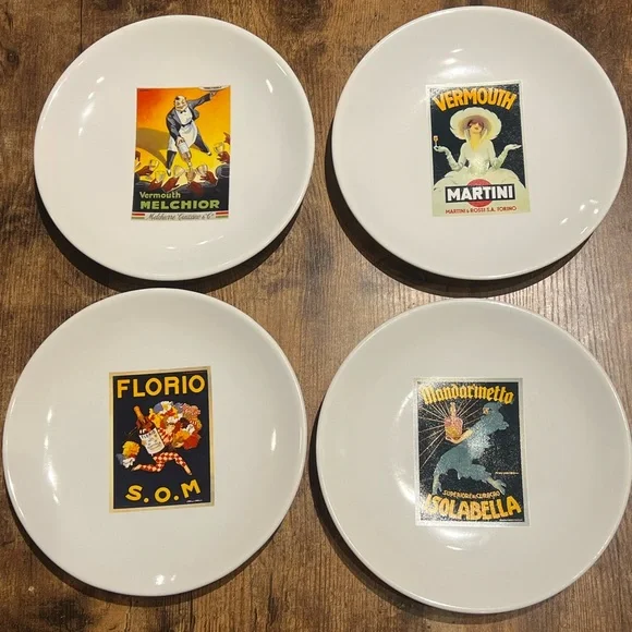 Set of 4 Pottery Barn Vintage Cocktail Plates - Pottery Barn