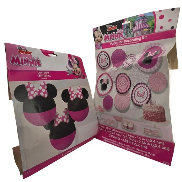 Disney Minnie Mouse Party Decor Kids OS Pink New Fan Kit and Lanterns Bundle