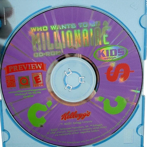 Who Wants To Be A Millionaire Kids Edition CD-ROM Kellogg's Promo PC Game 2001
