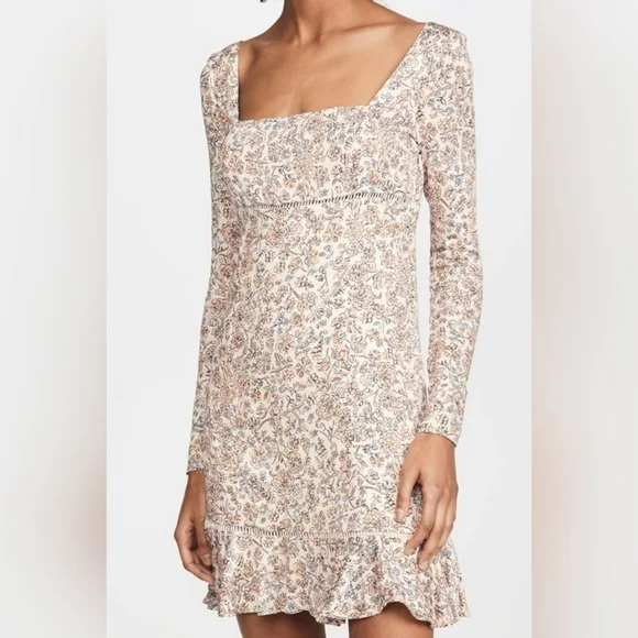 Free People Women's Boheme Mini Dress, Ivory Combo, Off White, Floral Size 4