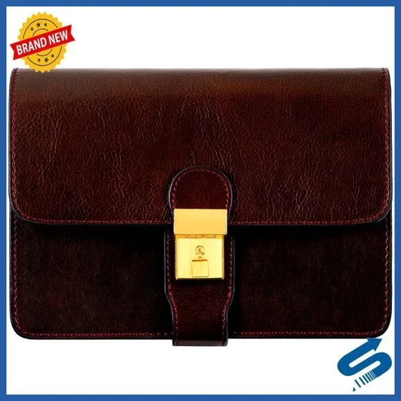 Italian Leather Briefcase Wristlet Organizer Bag for Men