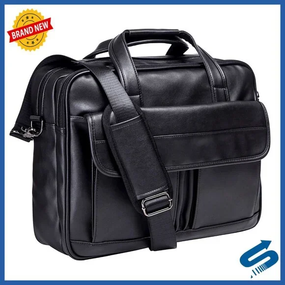 Leather Briefcase Fits 17.3 Inch Laptop Waterproof Messenger Bag