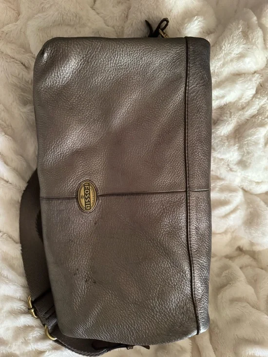 Fossil Metallic Brown Leather Briefcase Tote