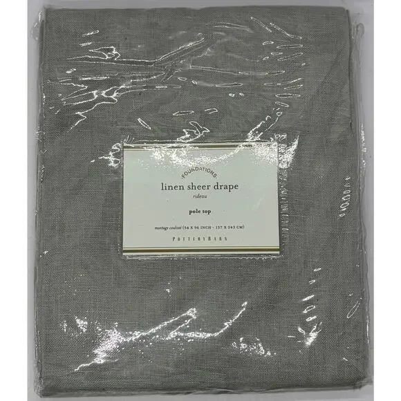Pottery Barn Belgian Flax Linen Sheer Drape 50 x 96 Pole Top Panel Curtain NWT