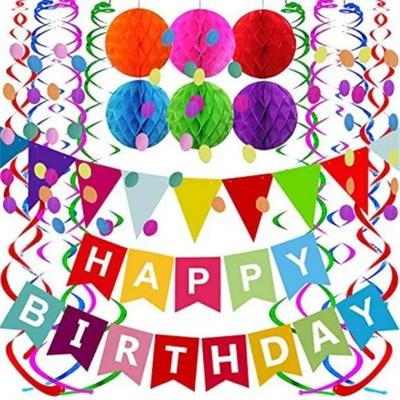 Happy Birthday Banner With Colorful Paper Flag Bunting Paper Circle