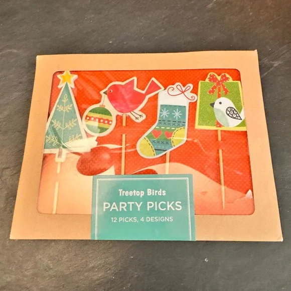 Galison Treetop Birds Party Picks 12 Count 4 Designs Christmas Holiday‎ Festive