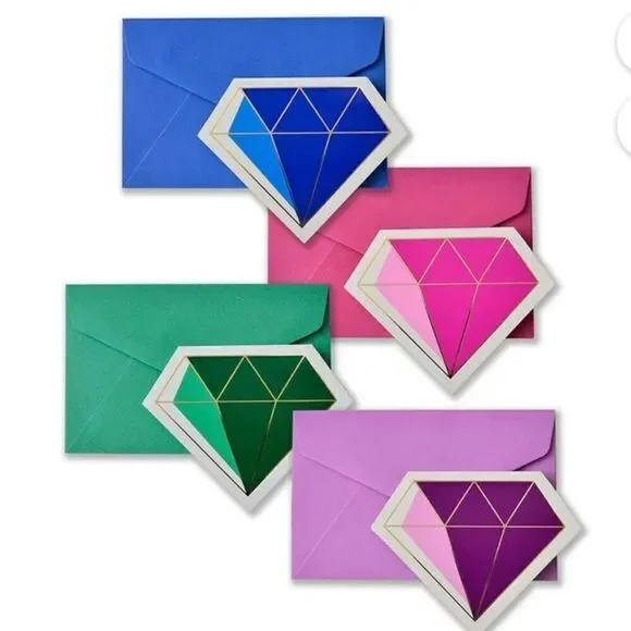 NWT W box Zoomerang 16 Gold Foil & Jewel Tone Diamond Note Cards & envelopes