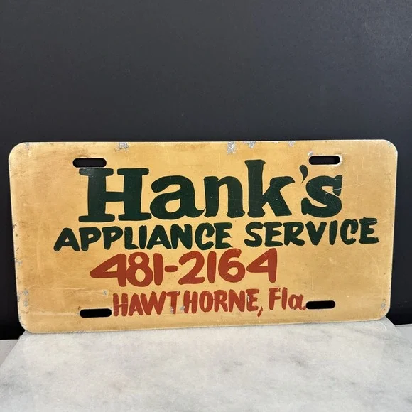 Hank's Appliance Service License plate Vintage