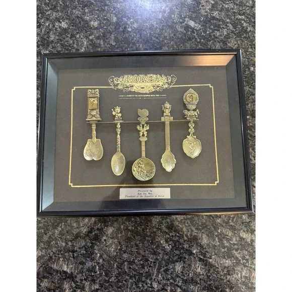 1988 VTG Korea Games XXIVTH Olympiad Seoul Brass Spoon‎ Set Rare Samsung Ed Art