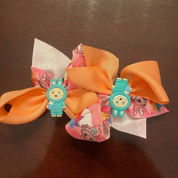 Colorful labubu monster Cartoon Hair Bows nwt set of two