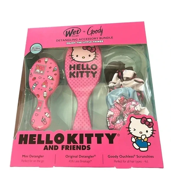 New HELLO KITTY Wet Hair Brush Detangling Accesory Bundle LIMITED EDITIO…