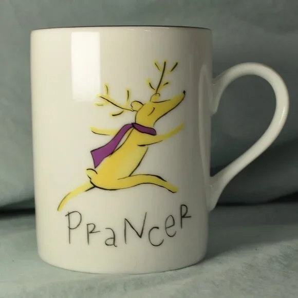 *BOGO mugs* 14 oz mug Prancer reindeer Pottery Barn (w1291)