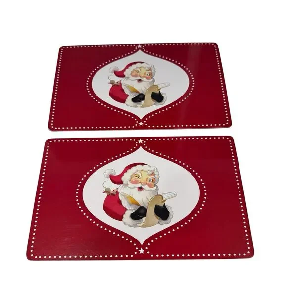 Pottery Barn Kids Santa Cork Placemats Red Christmas List Mouse Set X2 2015 GUC