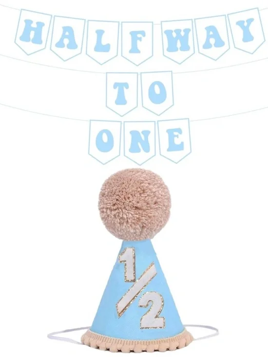 NOT FOR SALE - Blue Half Birthday Decorations Boy 1/2 Hat Banner Halfway to One