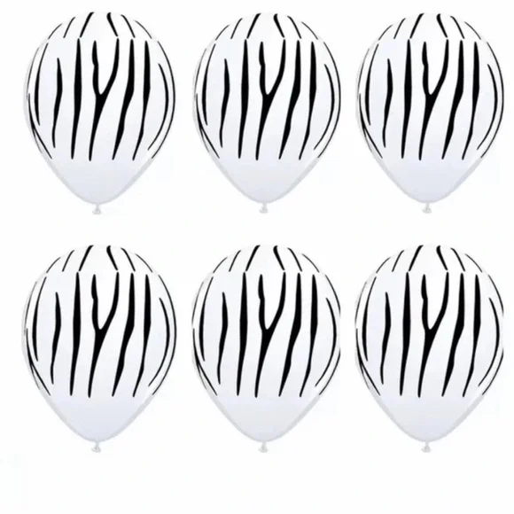 💞 New Pack of 6 - 11” Zebra Stripe Latex Balloons