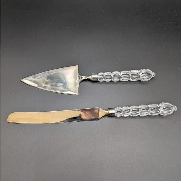 MIKASA Cake Knife & Server Set Rousseau Clear Handles Wedding Boxed Bridal