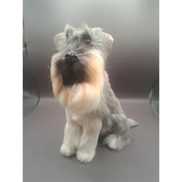 Realistic Furry Dog Figurine‎ Terrier Mini Schnauzer Scotty Gray Puppy Beard Pet