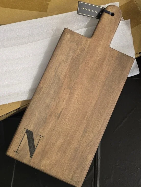 Pottery Barn Cutting Board with N initial. New in box.