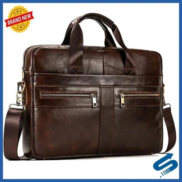 Genuine Leather Briefcase for Men, 15.6 Inch Laptop Business Travel Bag
