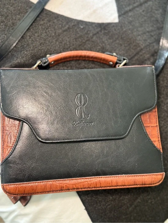 Bellerose Two-Tone Black & Brown Leather Briefcase