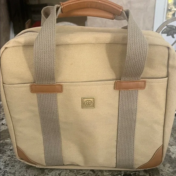 Vintage Hilton Honors Carry On Heavy Canvas Bag Small Overnight 14”x12.5” Tan