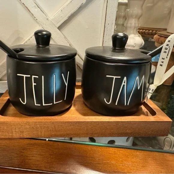 Rae Dunn Black Jelly and Jam Serving Set