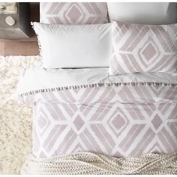 Restoration Hardware Nia Diamond Cotton Linen Twin Duvet Cover Vintage Violet