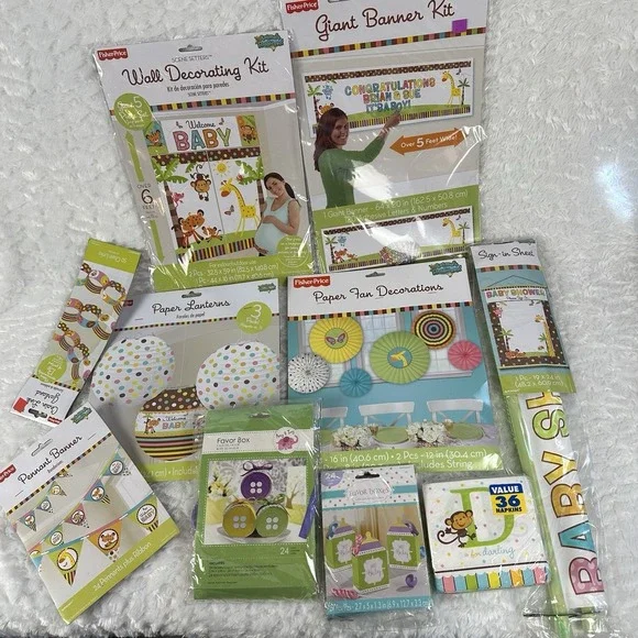 Fisher Price Rainforest Animals Baby Shower Decorations Banner Bundle Neutral