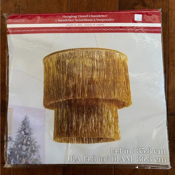 ❤️Ashland Gold Tinsel Hanging Chandelier Decoration