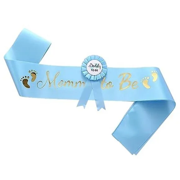 Blue Baby Shower Sash Mommy to Be Sash Daddy to Be Badge Gender Reveal Gift