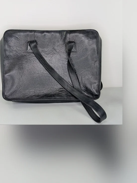 Spinneybeck Leather Briefcase Bag Rectangular Black Hand Straps Zip Around