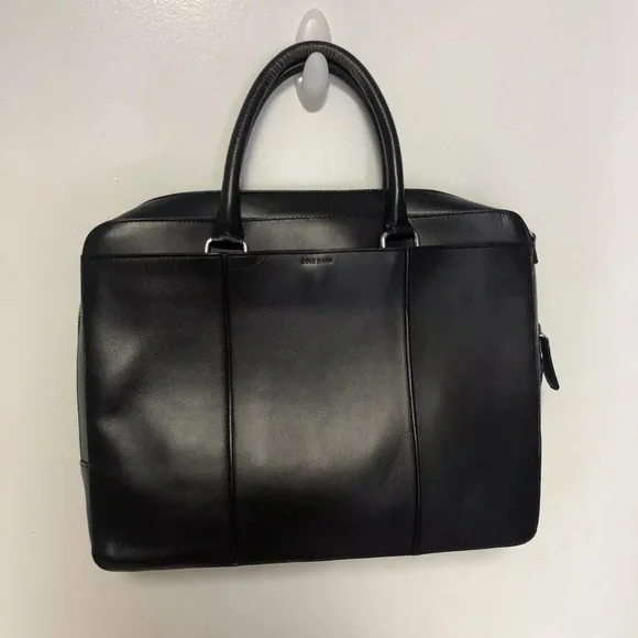 Cole Haan McKinney Genuine Leather Laptop Briefcase Messenger Bag, Black